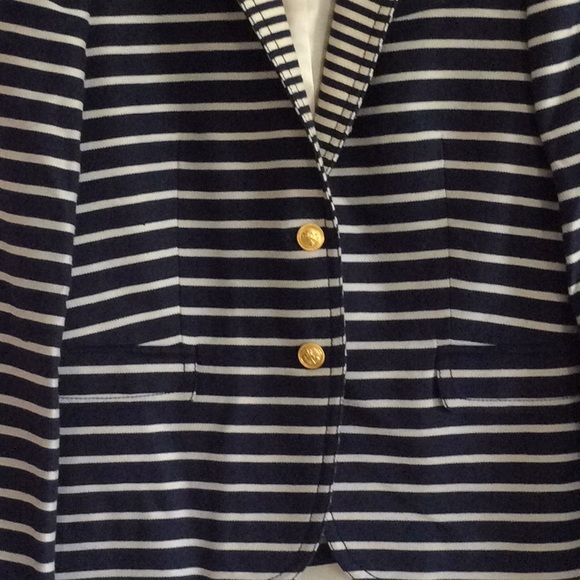 J. Crew Navy & White Striped Blazer, Size 10. - Picture 4 of 8